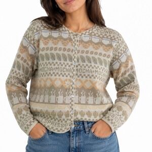 Eagle Eye Vintage Coffee Espresso Cotton Knit Cardigan Sweater XL Cottagecore